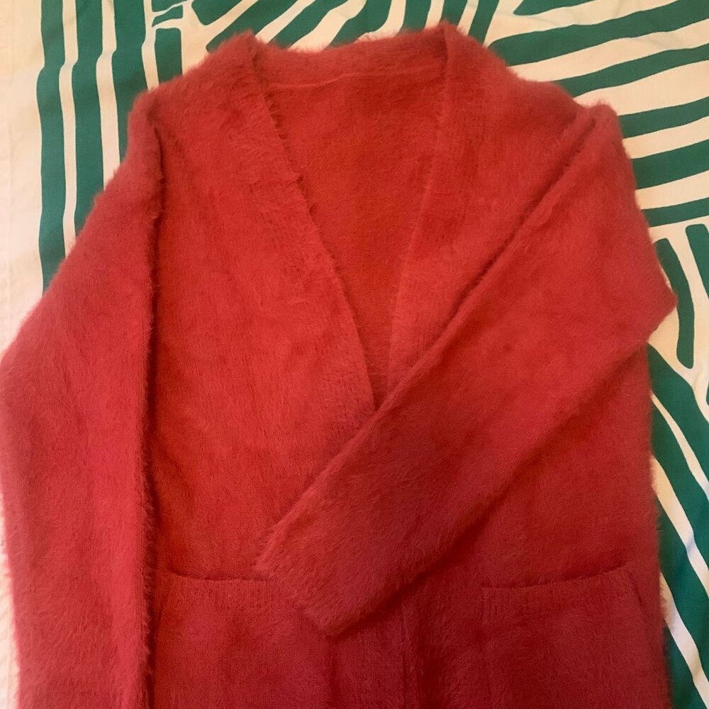 Extremely Vibrant and Soft Coral Red Cardigan Sweater